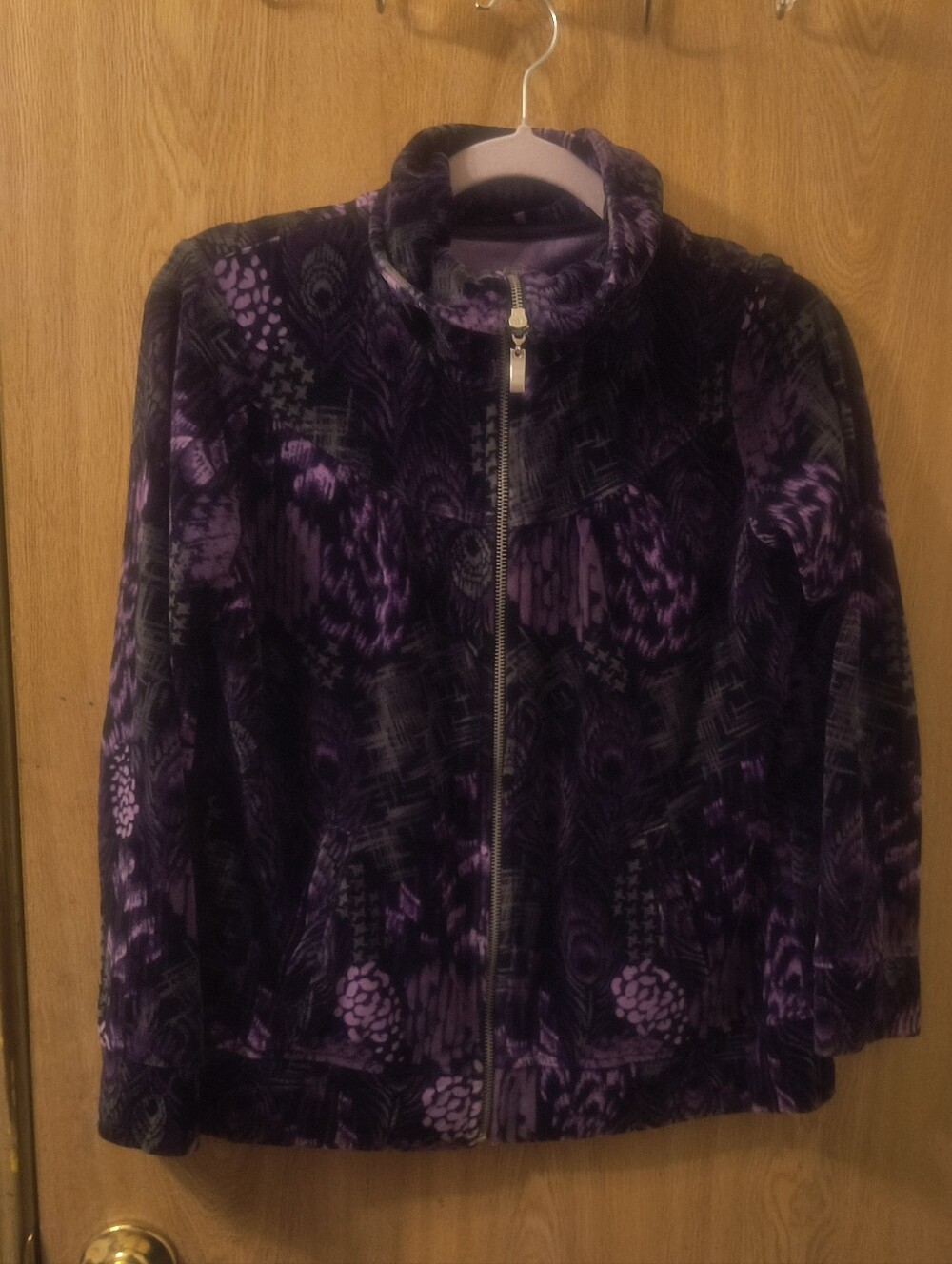 Style & Co Sport Purple Peacock Velour Full Zip Jacket Small Y2K Whimsigoth - Picture 6 of 6